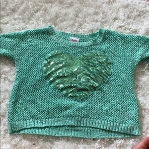 Justice cropped green crocheted T-shirt with heart